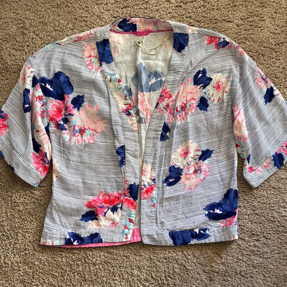 Joules Tops - Joules Striped Kimono with Floral Accents